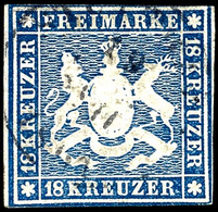 3174 18 Kreuzer Blau, Farbfrisches, Oben Randlinienschnitt Bzw. Sonst Leicht Tangiertes Exemplar, Klar Gestempelt "Stutt - Other & Unclassified