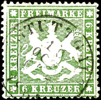 3184 6 Kreuzer Dunkelgrün, Gest. "STUTTGART 10 OCT", Tadellos, Signiert Irtenkauf BPP, Mi. 140.-, Katalog: 18ya O - Sonstige & Ohne Zuordnung