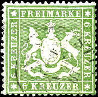 3185 6 Kreuzer Hellgelbgrün, Gest. "STUTTGART", Tadellos, Signiert Irtenkauf BPP, Mi. 350.-, Katalog: 18yb O - Sonstige & Ohne Zuordnung