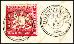 3303 "DOETTINGEN 19/6 63" Auf 3 Kr. Weinrot (Zahnfehler) Auf Briefstück, Signiert Irtenkauf BPP, Katalog: 26c BS - Altri & Non Classificati