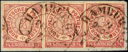 3340 1/4 Gr. Braunviolett, Drei Einzelstücke Zusammen Mit Zwei Abschlägen Hufeisenstempel "HAMBURG I.A. 11 DECBR. 71 6-7 - Altri & Non Classificati