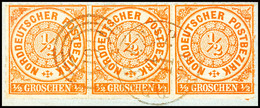 3343 1/2 Gr. Orange, Durchstochen, Waager. Dreierstreifen Auf Briefstück Mit Entwertung Durch Dänischen Dreiring-Nummern - Sonstige & Ohne Zuordnung