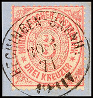 3386 "HECHINGEN-BAHNH: 20 6 71", Ablöser-K1, Vollständiger Abschlag Auf Briefstück 3 Kr., Ein Fehlzahn, Katalog: 21 BS - Other & Unclassified