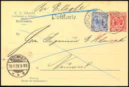 3476 "NIEDERLAHNSTEIN 28 11 97" - K1, Eilboten-Postkarte Nach Neuwied, 20 Pfg-Marke Kleiner Eckfehler, Katalog: 47,48 BF - Sonstige & Ohne Zuordnung