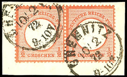 3504 1/2 Gr. Ziegelrot Kleiner Schild Im Waagerechten Paar Auf Kabinett-Briefstück Mit K1 CHEMNITZ 10.2.72, Mi. 140.-, K - Sonstige & Ohne Zuordnung