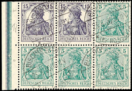 4393 Germania 1917/18, 5+15 Pfg Heftchenblatt, Rand Nicht Durchgezähnt Mit Strichleisten Grün Und Violett übereinander,  - Autres & Non Classés