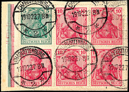 4394 Germania 1917/18, 5+10 Pfg Heftchenblatt, Rand Nicht Durchgezähnt Mit Strichleisten Grün Und Rot Mit HAN 4215.17 Au - Sonstige & Ohne Zuordnung