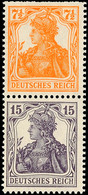 4446 7 1/2 + 15 Pf. Germania, Senkrechter Zusammendruck Tadellos Ungebraucht, Mi. 100.-, Katalog: S8ba * - Altri & Non Classificati