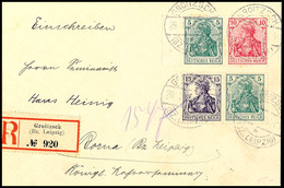 4452 15+5 Pf. Mit 5+10 Pf. Germania Portorichtig Auf R-Brief Von GROITZSCH 26.1.18 Nach Borna, Mi. 825,-, Katalog: W9aa, - Altri & Non Classificati