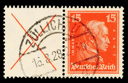 4487 X+15 Pfg, Kant 1927, Gestempelt ZÜLLICHAU 16.8.28 (gefaltet), Mi. 300.-, Katalog: W23 O - Sonstige & Ohne Zuordnung