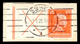 4488 X+15 Pf. Kant 1927 Mit Rand Auf Briefstück, ESSEN 1.9.29, Kurzbefund Dr.Oechsner BPP: "echt Und Leichte Mängel", Mi - Autres & Non Classés