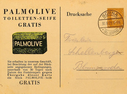 4633 3 Pfg Ebert, Privat-GS-Postkarte Mit Werbung "PALMOLIVE TOILETTEN-SEIFE GRATIS", Von "BORNA (Bz. LEIPZIG) 30.8.29"  - Sonstige & Ohne Zuordnung