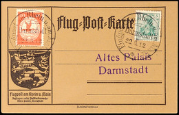 4676 DARMSTADT 22.6.12, Flugpostmarke 20 Pfg Nebst 5 Pfg Germania Auf Graubrauner Flugpostkarte, Glatter Karton, Adresss - Sonstige & Ohne Zuordnung