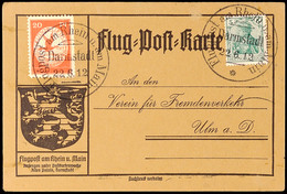 4679 DARMSTADT 22.6.12, Flugpostmarke 20 Pfg Nebst 5 Pfg Germania Auf Graubrauner Flugpostkarte, Glatter Karton, Adressv - Other & Unclassified