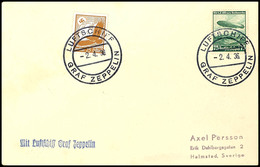 4703 1936, Probefahrt Mit Bordpoststempel Vom 2.4., Brief Mit 75 Pfg. Zeppelin Und 25 Pfg. Flugpost, Adressiert Nach Sch - Autres & Non Classés