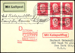 4781 1930, D. Bremen 14.7., Umschlag Mit Dt. Seepostaufgabe Vom 8.7. Und Sonder-Cachet In Die USA, Pracht, Katalog: K33d - Autres & Non Classés