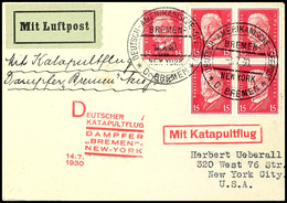 4781 1930, D. Bremen 14.7., Umschlag Mit Dt. Seepostaufgabe Vom 8.7. Und Sonder-Cachet In Die USA, Pracht, Katalog: K33d - Other & Unclassified