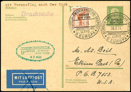 4796 1931, D. Europa 4.7,  Ganzsache Mit Zufrankatur Und Dt. Seepostaufgabe Vom 28.6. Und Sonder-Cachet In Die USA, Prac - Autres & Non Classés