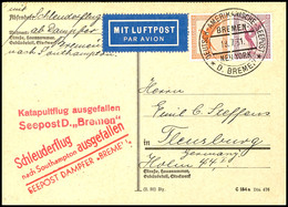 4798 1931, D. Bremen 18.7., Karte Mit Dt. Seepostaufgabe Und Beiden, Verschiedenen Ausfallstempeln In Rot, Adressiert Na - Other & Unclassified