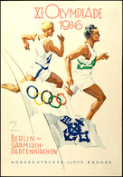 4885 1936, Großformatige Speisekarte "XI.Olympiade 1936" Des Dampfer Bremen Mit Zwei Läufern Und Den Olympischen Ringen, - Other & Unclassified