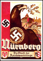 4899 1935, Farbige Karte "Hakenkreuz Vor Adler Und Burg", Rückseitig Wurde Der Alte Vermerk "Reichsparteitag 1934" überd - Other & Unclassified