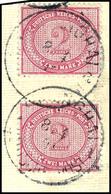 4955 2 Mark Rötlichkarmin, Zwei Werte Auf Briefstück, Die Untere Marke Mit Plattenfehler V "große Unterbrechung Der Guil - Chine (bureaux)