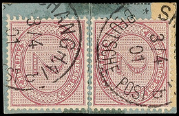 4966 2 Mark Rötlichkarmin, 2x Auf Paketkarten-Briefstück (war Einmal Getrennt, Rückseitig Hinterlegt) Mit Klarem K1 "SHA - Deutsche Post In China