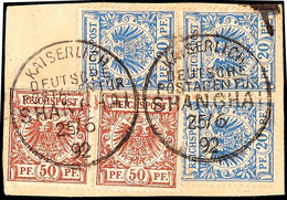 4994 50 Pfg Krone/Adler Im Paar Und 3x 20 Pfg Blau Auf Bedarfsbriefstück Mit 2x Klarem K1 KDPAG SHANGHAI 25.6.92, Kleine - Deutsche Post In China