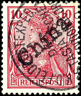 5016 10 Pfg Germania Dunkelkarminrot Mit Handstempel-Aufdruck "China", Klar Gestempelt "K.D.FELDPOSTEXPED. DES OSTASIATI - Deutsche Post In China