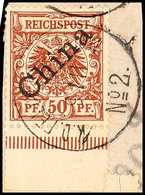 5053 K.D.FELDPOSTSTATION No.2 9/II, Klar Und Zentrisch Auf Briefstück 50 Pf. Krone/Adler Diagonaler Aufdruck Unterrandst - Deutsche Post In China