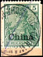 5067 CHIN WANG TOA DP, Guter Teilabschlag Auf Postanweisungsbriefstück Mit 5 Pfg. Reichspost-Aufdruckausgabe (Randklebun - Chine (bureaux)
