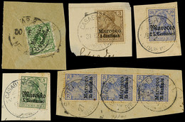 5082 5 Briefstücke Aus Dem Bedarf, Dabei 3er-Streifen Der Nr. 10 Mit Stempel SAFFI Und Briefstück Mit Nr. 2 Mit 2. Entwe - Deutsche Post In Marokko