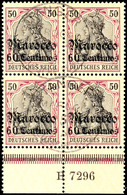 5129 60 C. Auf 50 Pf. Germania Mit Wz., Aufdruck Cc, Unterrand-4er-Block Mit Aufdruck-HAN 7296, Paarweise Gestempelt TAN - Maroc (bureaux)