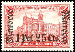 5131 1 Peseta 25 C. Auf 1 Mk Mit Wasserzeichen, Postfrisches Prachtstück Mit Min. Gummibug, Mi. 220.-, Katalog: 43 ** - Maroc (bureaux)