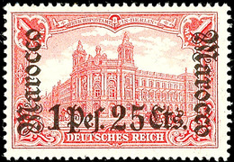 5131 1 Peseta 25 C. Auf 1 Mk Mit Wasserzeichen, Postfrisches Prachtstück Mit Min. Gummibug, Mi. 220.-, Katalog: 43 ** - Deutsche Post In Marokko