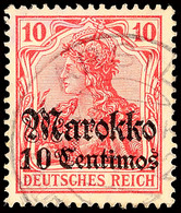 5161 ARSILA (MAROKKO) DP...", Guter Teilabschlag Auf Loser Marke 10 C. Auf 10 Pfg. Germania Mit Aufdruck "Marokko", Sign - Marocco (uffici)