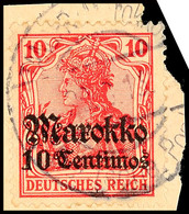 5180 TANGER (MAROKKO) 20.3.13, Arge Type 10, Fast Vollständig Auf Briefstück 10 C. Auf 10 Pf. Germania, Gepr. Bothe BPP, - Deutsche Post In Marokko