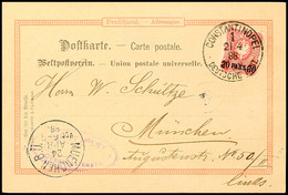 5213 20 Para Auf 10 Pf. Dunkelrosarot, Portorichtige Einzelfrankatur Auf Postkarte (diese Eckbug )von CONSTANTINOPEL 1 2 - Turquie (bureaux)