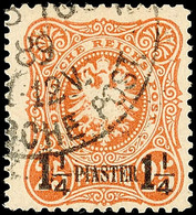 5220 1 1/4 Piaster Auf 25 Pf. Im Verbreiterten Format Gestempelt, Fotobefund Hartung, Stumpfer Zahn Unten Links, Mi. 600 - Deutsche Post In Der Türkei