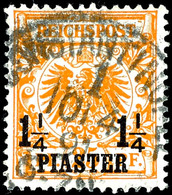 5242 1 1/4 Piaster Auf 25 Pfg Krone/Adler Gelborange, Zentrisch Gestempelt "Constantinopel 1 Deutsche Post 10/4 91", Tad - Turquie (bureaux)