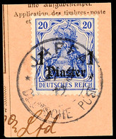 5330 JAFFA 27 3 12, Arge Type 2, Klar Auf Postanweisungsausschnitt 1 Pia. Auf 20 Pf. Germania, Katalog: 38 BS - Deutsche Post In Der Türkei