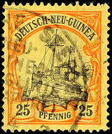 5381 DEUTSCHE SEEPOST NEU-GUINEA-ZWEIGLINIE (SINGAPORE) A, Teilstempel Auf 25 Pfg Kaiseryacht, Gepr. Brekenfeld BPP,, Ka - Deutsch-Neuguinea