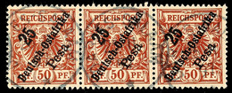 5417 25 Pesa Auf 50 Pf. Krone/Adler, 3zeiliger Aufdruck, Waager. 3er-Streifen, Jede Marke Klar DAR-ES-SALAAM 25/II 97, K - Afrique Orientale