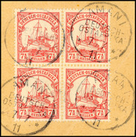 5457 AMANI 7/7 11, Je Einzeln Klar Auf 4er-Block 7½ Heller Schiffszeichnung Auf Briefstück (1 Marke Bug), Katalog: 32(4) - Afrique Orientale
