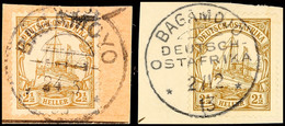 5461 BAGAMOYO 24/5 0? (Arge Type 2) Und BAGAMOJO 2/12 13 (Type 3), Je Klar Auf Briefstück 2½ Heller Kaiseryacht, Katalog - Deutsch-Ostafrika