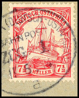 5553 USAMBARA (DEUTSCH-OSTAFRIKA) BAHNPOST ZUG 1 A II.6.14 Auf Briefstück 7½ H. Schiffszeichnung, Katalog: 32 BS - Afrique Orientale