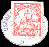 5562 USUMBARA BAHNPOST ZUG 2 B 10 5 09 Auf Briefstück (rund Geschnitten) 7 ½ Heller Schiffszeichnung, Katalog: 32 BS - Deutsch-Ostafrika