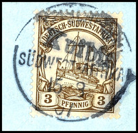 5650 KUIBIS Schwarz Mit Wanderstempel Vom 15/8 07 Klar Und Zentrisch Auf Briefstück 3 Pfg Kaiseryacht, Tadellos, Seltene - German South West Africa