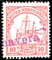 5660 (OTJI)HAVERA Violetter Teilstempel Mit Wanderstempel Auf 10 Pf. Kaiseryacht, Katalog: 26 O - Sud-Ouest Africain Allemand