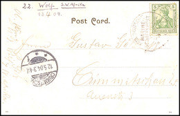 5694 MSP No. 22 13.4.04 (SMS Wolf), Recht Klar Auf AK "Gabun" Mit 5 Pfg Germania Nach Deutschland, Ak.-Stempel, Rückseit - Sud-Ouest Africain Allemand